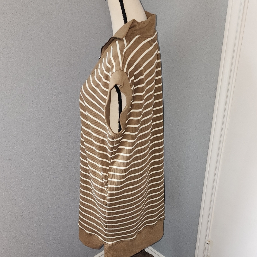 NWOT Entro Tan and White Striped Dress Sz M - Picture 4 of 7